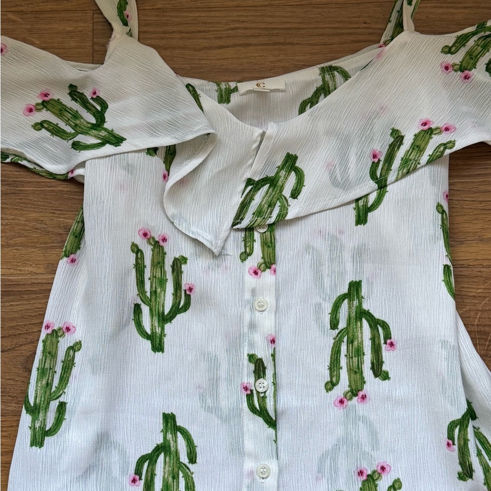 C Green Cactus Print Off-Shoulder Blouse